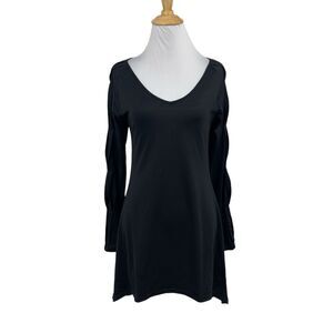 Anne Fontaine Dress Womens 38 US 6 V Neck Pleated Scalloped Long Sleeve A-Line